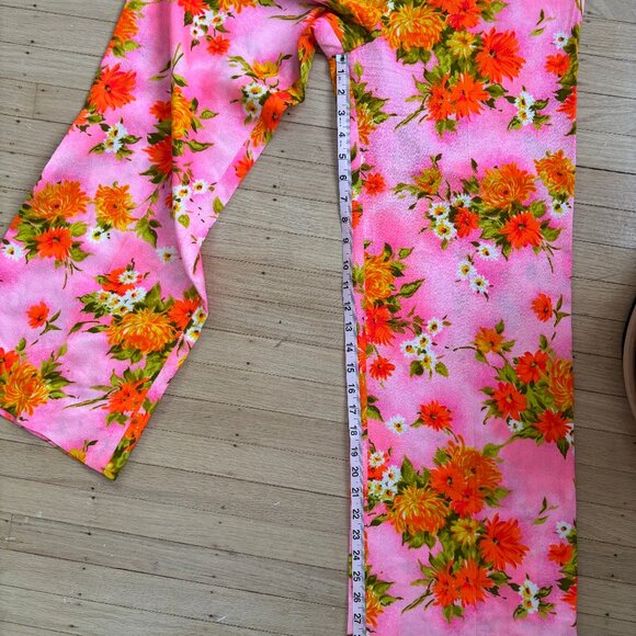 60s/60s Floral Flare Hand Sewn Vintage Trousers - Picture 10 of 11
